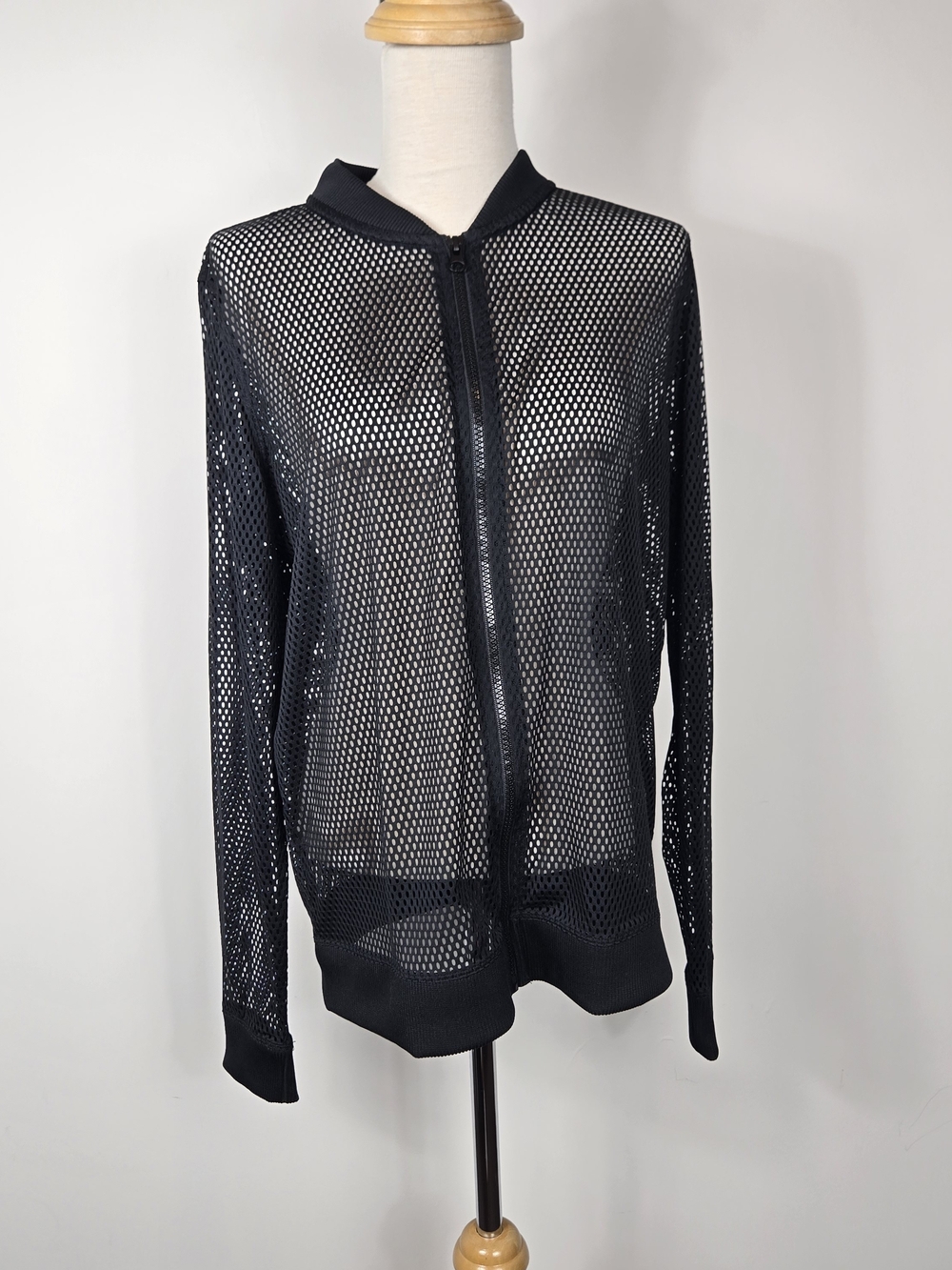 Victoria Sport Black Mesh Bomber Jacket M Sheer Zip Up Y2K Athleisure